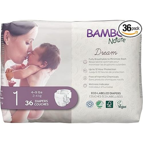 Bambo Nature Premium Eco-Friendly Baby Diapers, Size 1 (4-9 Lbs), 36 Count