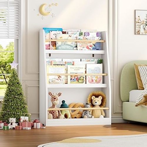 LULUBEAR Kids Bookshelf, 3-Tier Montessori Book Shelf Organizer for Books and Toys, Toddler Bookshelf for Bedroom, Living Room, Playroom, Classroom, Nursery - White