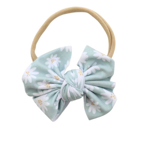 Soft Green Daisy Knit Bow Headband