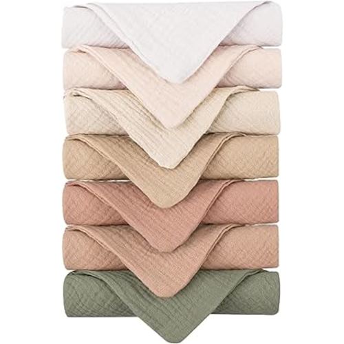 Konssy 7-Pack Soft Cotton Face Wash Cloths, Reusable Absorbent Washcloths for Sensitive Skin, Facial Makeup Remover Towels for Women (11 x 11 Inch)