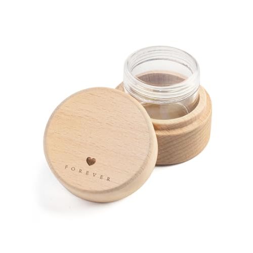 Wooden Baby Umbilical Cord Memorial Box (Umbilical Cord Box) - with Transparent Acrylic Box - Tooth Box, First Haircut, Newborn, Christening - 2" x 2" x 1.4" Modern iwoohome (Heart)