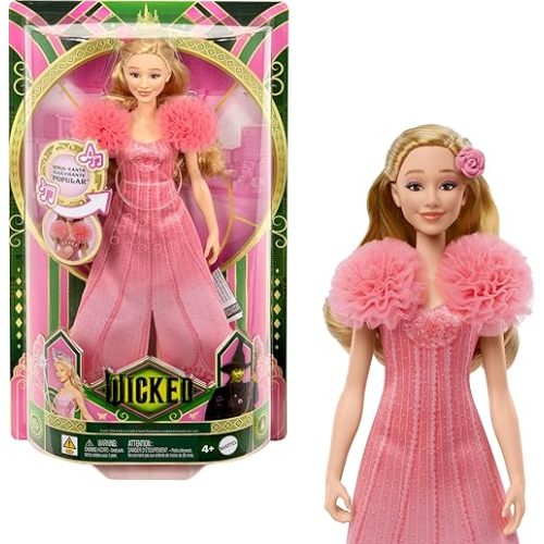 Mattel Wicked Singing Glinda Fashion Doll & Accessories, Posable with Movie-Inspired Look & Removable Outfit, Sings “Popular”
