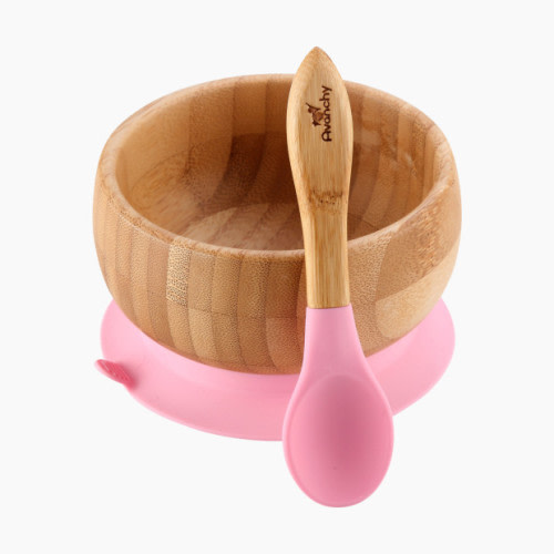 Bamboo Suction Baby Bowl + Spoon - Pink