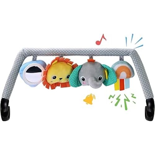 Baby Bouncer Toy Bar Soft with 4 Hanging Sensory Toys Attachment, Compatible with Baby Bjorn Bouncer, with Mirror, Rattle, Crinkle Sound for Babies All Ages (Colorful Animals)