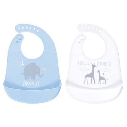 Luvable Friends Baby Silicone Bibs 2pk, Little Peanut, One Size - Little Peanut - One Size