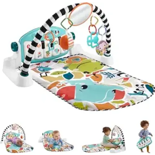 Fisher-Price Baby Playmat Glow and Grow Kick & Play Piano Gym, Blue Musical Learning Toy with Developmental Activities for Newborns 0+ Months