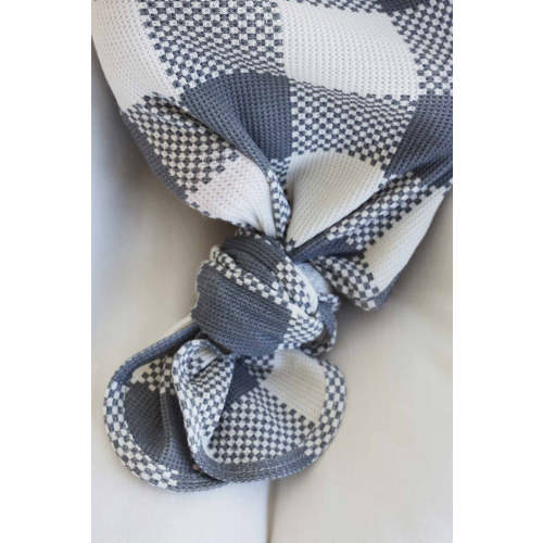 Big Check Bamboo Waffle Newborn Baby Knot Gown & Hat Set | Denim