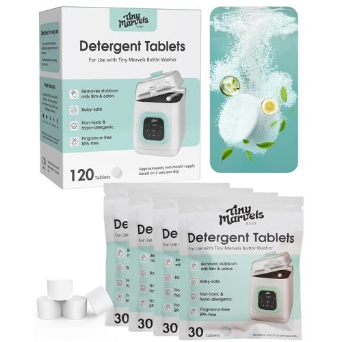 120PCS Bottle Washer Tablets Compatible with Baby Brezza, Momcozy ,Grownsy & All Brands, Detergent Tablets for Bottle Washers, Detergent Cleaning Tablets for Baby Bottles, Deep Cleans Milk Residue