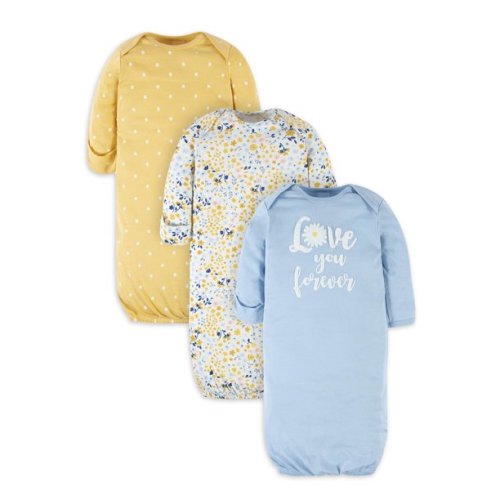 Gerber Baby Girl Gowns, 3-Pack, 0/6 Months