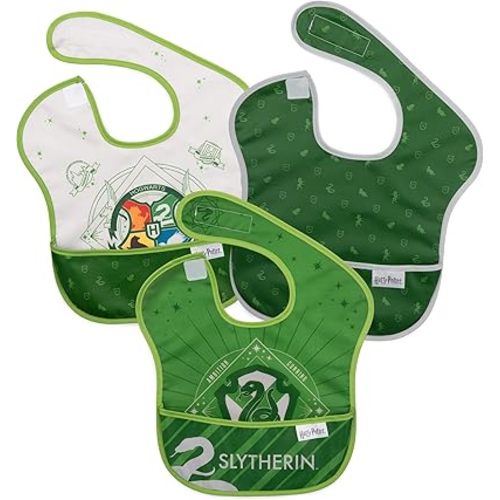 Bumkins Bibs for Girl or Boy, SuperBib Baby and Toddler for 6-24 Months, Essential Must Have for Eating, Feeding, Baby Led Weaning, Mess Saving Waterproof Soft Fabric, 3-pk Harry Potter Slytherin