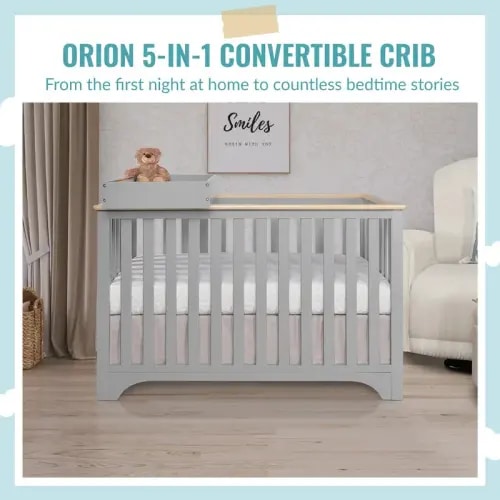 Dream On Me Orion 5 in 1 Convertible Crib with Changer - Pebble Grey Vintage
