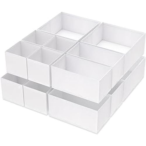 Criusia 16 Pack Underwear Drawer Organizer, Drawer Organizer Clothes, Foldable Cloth Storage Box Closet Dresser Drawer Divider Organizer for Clothes, Scarves (White)