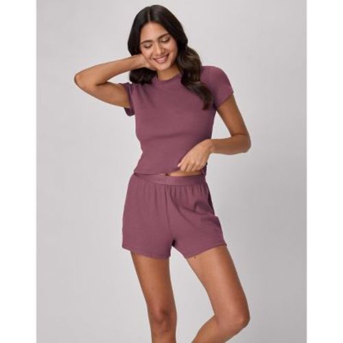 Hanes Originals 2-Piece Lounge Set, SuperSoft Cropped Baby Doll Tee & Sleep Shorts Loungewear Mauve Mood/Mauve Mood M Women's