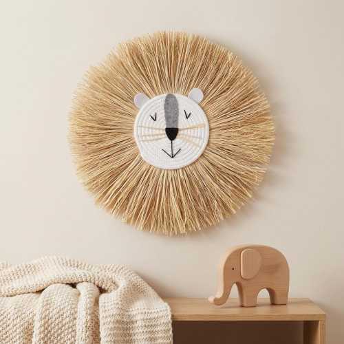 Lion Raffia Wall Hanging, Safari Nursery Decor, Boho Lion Wall Decor, Neutral Baby Room Decor, Animal Nursery Decor, Baby Shower Gift