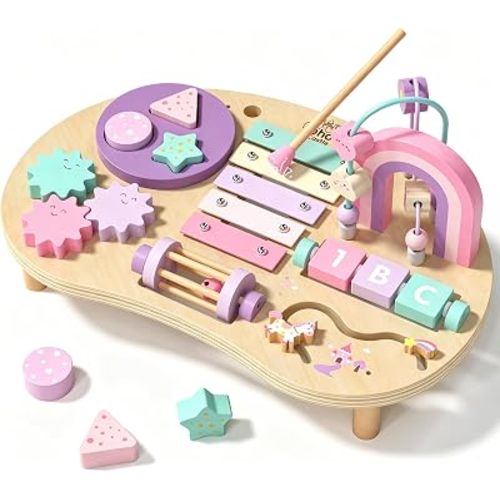 Lehoo Castle Wooden Montessori Activity Table for 1-3 Year Old Girls