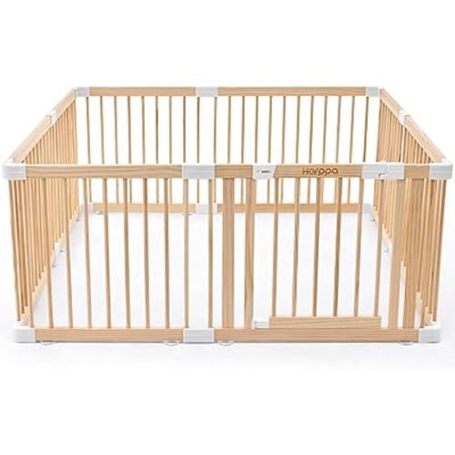HARPPA Baby Gate Playpen Wooden Playpen for Babies and Toddlers Large Play Yards Baby Fence Play Area 57 x 57 x 24 inch