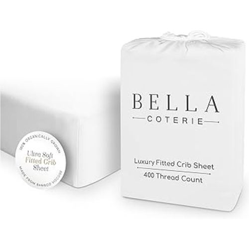 Bella Coterie Luxury Bamboo Viscose Crib Sheet | Organically Grown | Ultra Soft | Cooling for Better Sleep | Deep Pocket Fitted Sheet for Crib & Toddler Mattress | 100% Organically Grown [White]