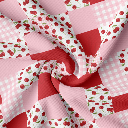 Cherry Printed Liverpool Bullet Textured Fabric by the yard 4 Way Stretch Solid Strip Thick Knit Jersey Liverpool Fabric AA2710