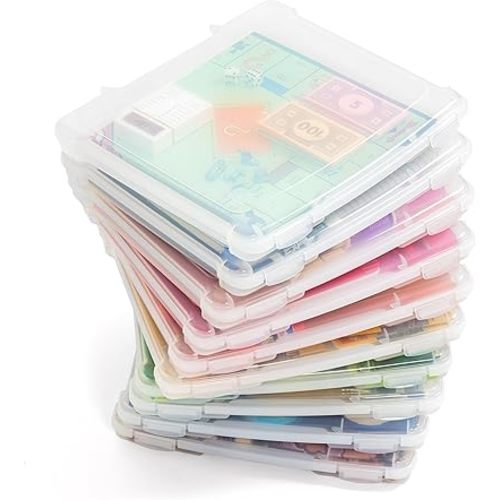 IRIS USA Board Game Storage Craft Organizer Box with Snap-Tight Latch Lid, 10-Pack Portable Plastic Case Bin for Puzzles, Magazines, Hobbies, Art Supplies, Fits 8.5" x 11" & A4 Papers, Slim, Clear