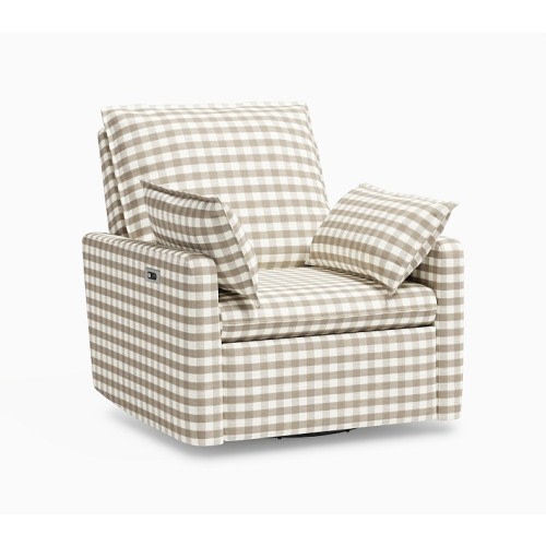 Paxton Pillow Power Recliner Performance Gingham Taupe