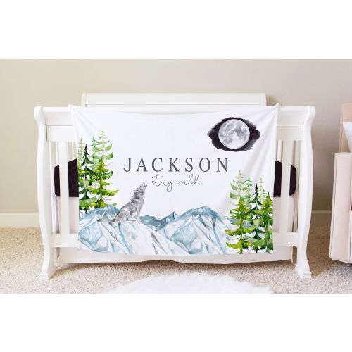 Wolf Blanket, Personalized Baby Blanket Gift, Toddler Blanket, Forest Decor, Toddler Birthday Gift, Winter Woodland Theme, Stay Wild