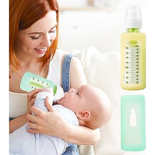 2PCS Silicone Baby Bottle Sleeves for Dr. Brown Bottles 8 oz, Silicone Bottle Covers Replacement for Dr. Brown Glass Bottles, Narrow Sleeve with a Cutout, Dishwasher Freezer Microwave Safe