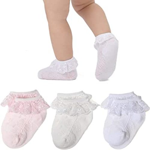 Marchare Baby Lace Socks 3/5/6 Pack Baby Girls' Ruffle Socks Eyelet Cotton Princess Socks 0-3/3-6/6-12/12-36 Months