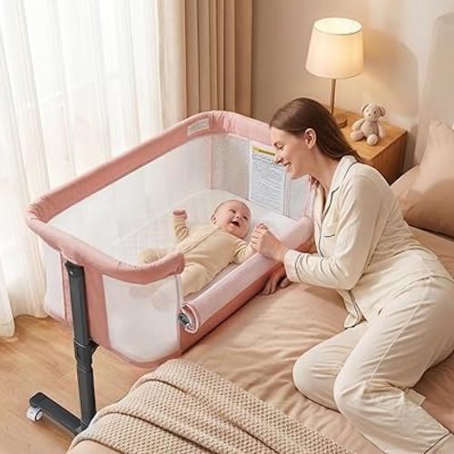 TODEFULL Baby Bassinet Bedside Sleeper, Bedside Bassinets for Baby, Newborn Bassinet Bedside Sleeper with Wheels, Full Breathable Mesh, 6-Height Adjustable, Lockable Wheels, Easy to Assemble