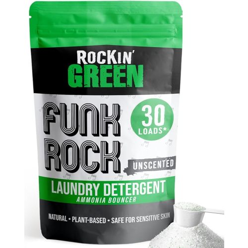 Rockin’ Green Funk Rock Ammonia Bouncer Laundry Pre-Soak, Odor Remover for Activewear, Cloth Diapers, Pet Bedding & Laundry, Unscented Powder, 30 Loads