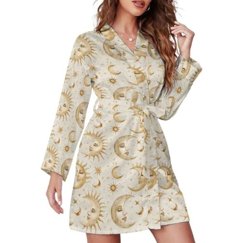 Women's Long Sleeve Robe with Belt,Soft Bathrobe,V-Neck Sleepwear
