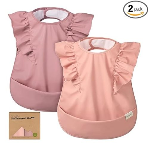 KeaBabies Waterproof Bibs for Baby Girl,Boy – 2-Pack Lightweight, Large Baby Bibs for Eating, Wearable Food Catcher, 6-12 Months Infant Feeding Essentials, Smock for Toddlers 1-3, Kids (Dusk)