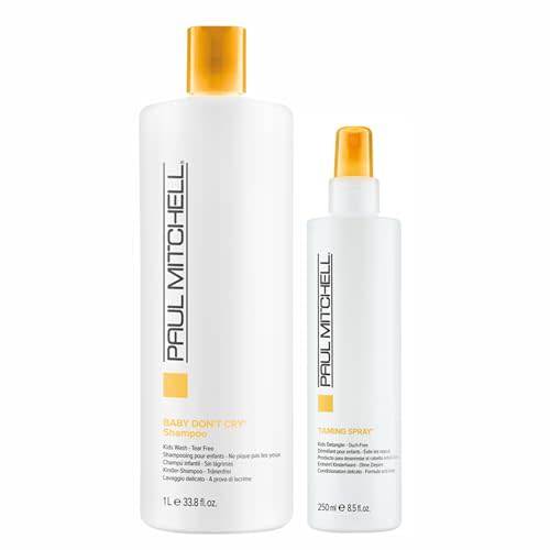 Paul Mitchell Baby Don't Cry Tearless Shampoo, Cleanses + Softens Hair 33.8 fl. oz Taming Spray, Gently Detangles + Reduces Static, 8.5 fl. oz., For Children of All Ages, Set