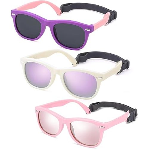 Polarized Baby Sunglasses with Strap - Unbreakable Flexible Infant Sunglasses for Toddlers Age 0-24 Months