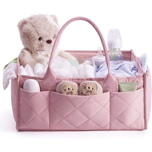 CEI-CEI Baby Diaper Caddy Organizer with Handle, Large Portable Nursery Storage Basket for Newborn Essentials, Changing Table and Car Organizer, Gift for Baby Shower