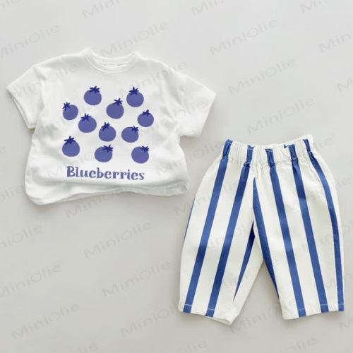 BLUEBERRIES Baby 2-piece Blue Vertical Striped Set