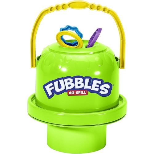 Fubbles Bubbles No-Spill Big Bubble Bucket in Green | Bubbles for Toddlers and Kids of All Ages | Includes Fubbles Bubbles Bucket and 3 Bubble Wands, Made in The USA