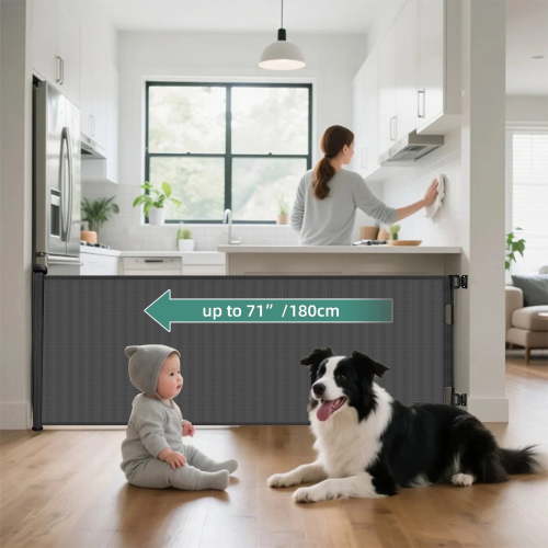 stusgo Retractable Baby Gate 33"x71"(1.8m)- Retractable Dog Gate (Black)