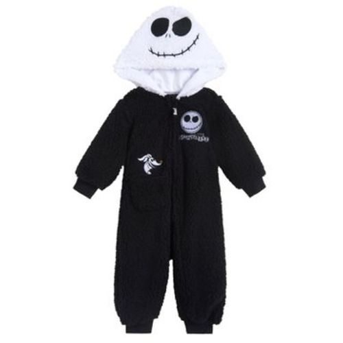 Disney Nightmare Before Christmas Jack Skellington Newborn Baby Boys Cozy Faux Sherling Zip Up Cosplay Coverall Black 0-3 Months
