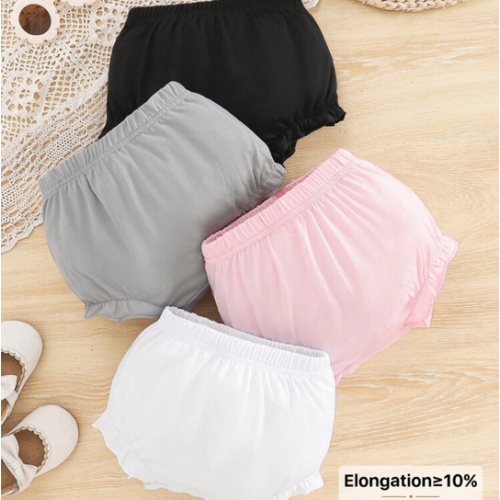 SHEIN Vintaside Kids 4pcs/Set Newborn Baby Girls Knit Ruffle Trim Triangle Bloomers, Elastic Waist Pumpkin/Lantern Pants Shorts, Casual Cute Everyday Bottoms For Summer