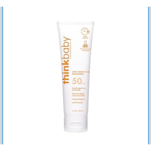 Thinkbaby SPF 50+ Baby Mineral Sunscreen – Safe, Natural Sunblock for Babies - Water Resistant Sun Cream – Broad Spectrum UVA/UVB Sun Protection – Vegan Baby Sunscreen Lotion, 3 Oz.