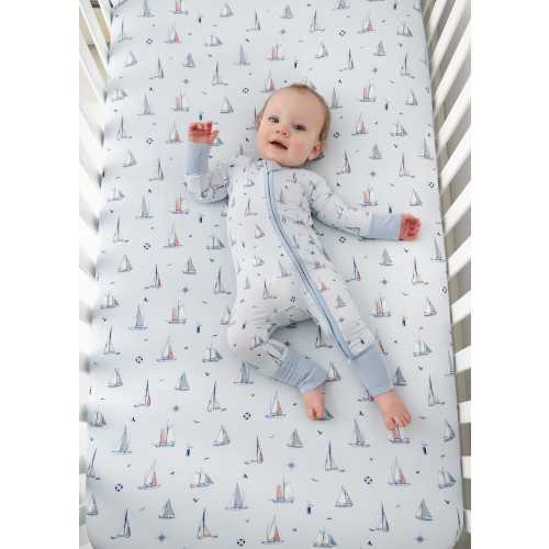 SAILBOATS Crib Sheet, Nautical Nursery Bamboo Crib Sheet, Boats Crib Sheet, Light Blue Crib Sheet, Sailboat Coastal Nursery Theme