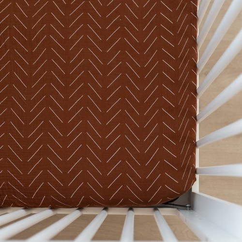 Muslin Crib Sheet | Rust Mudcloth