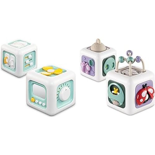 Busy Cube Toys, 1 Green Busy Cube & 1 Busy Garden Cube, Learning Fine Motor Skills for 1 Year Old