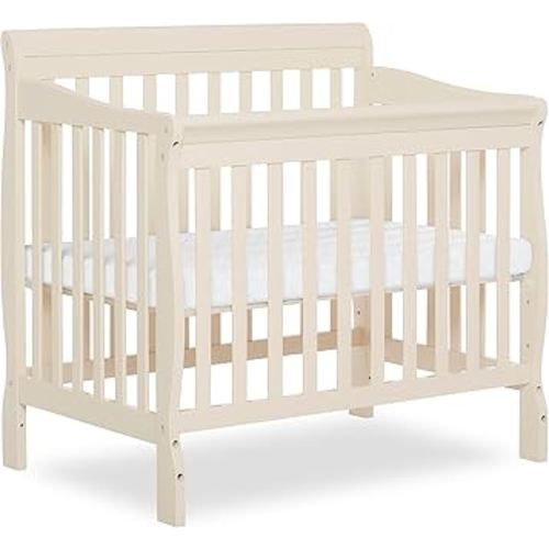 Dream On Me Aden 4-in-1 Convertible Mini Baby Crib French White, GreenGuard Gold & JPMA, Sustainable Pinewood, Non-Toxic Finish, 3 Mattress Heights, Converts to Mini Day & Twin-Size Bed