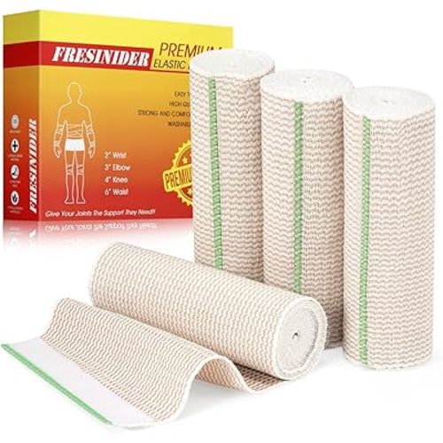 Premium Elastic Bandage Wrap, 4 Pack 6" Cotton Latex Free Compression Bandage Wrap with Touch Closure at Both Ends, Support & First Aid for Sports, Medical, and Injury Recovery