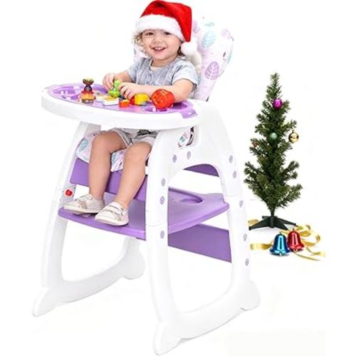 SANDINRAYLI Baby High Chair, Highchairs for Babies and Toddlers, Convertible Baby Feeding Chair, Adjustable Eating Chair for Baby Boy & Girl, High Chairs for Babies 6 Months to 6 Years, Purple
