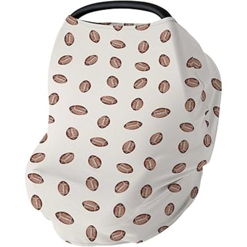 Cream Watercolor Footballs Baby Car Seat Covers American Footballs Party Stretchy 5-in-1 Cover Adjustable Infant Carseat Cover Canopy Sports Lovers Breathable Nursing Cover-Up
