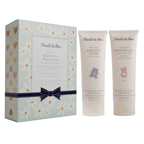 Noodle & Boo Baby Bath & Massage Gift Set – Includes 4 oz Newborn Hair & Body Wash & Super Soft Lotion, Hypoallergenic, Pediatrician-Tested, Dermatologist-Tested for Delicate and Sensitive Baby Skin
