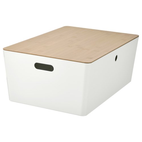 KUGGIS Box with lid - white/bamboo 14 ½x21 ¼x8 ¼ "