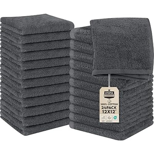 Utopia Towels 24 Pack Cotton Washcloths Set, 100% Ring Spun Cotton, Premium Quality Flannel Face Cloths, Highly Absorbent and Soft Feel Fingertip Towels, Grey